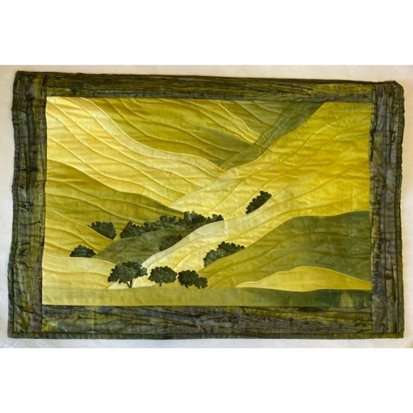 Marjan’s Fabric Art Other - Marjan’s Fabric Art 29" x 20" Kluepfel Hillside Hand Dyed Green Yellow Handmade